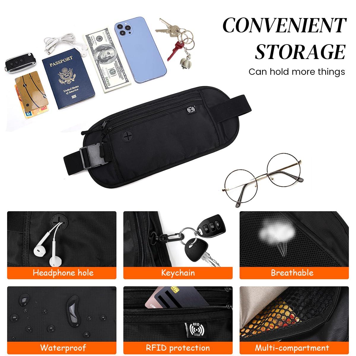 GUSTAVE Waist Bag for Men Women, Waterproof Stylish Waist Pouch, Small Fanny Bag, Nylon mobile bag with Adjustable Belt for Outdoor Hiking, Running, Black GUSTAVE Waist Bag for Men Women, Waterproof Stylish Waist Pouch, Small Fanny Bag, Nylon mobile bag with Adjustable Belt for Outdoor Hiking, Running, Black